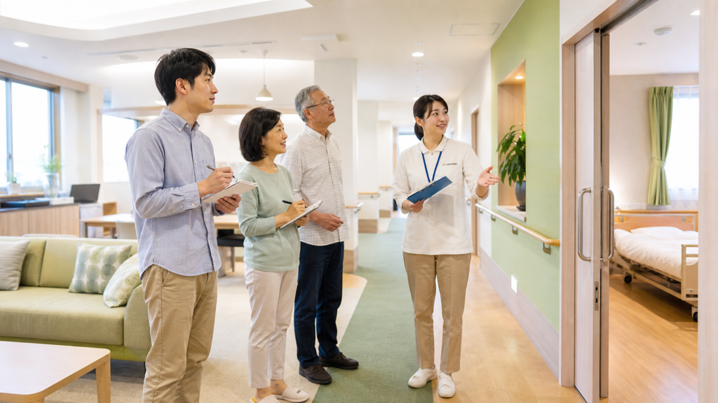 介護施設を家族が見学する様子