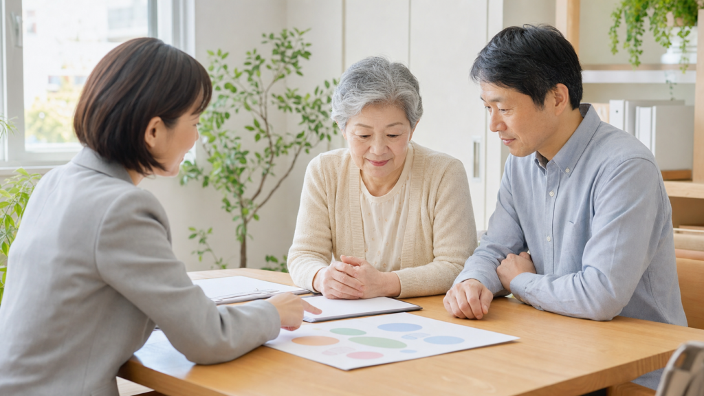 要支援と要介護の違いを家族で確認する様子