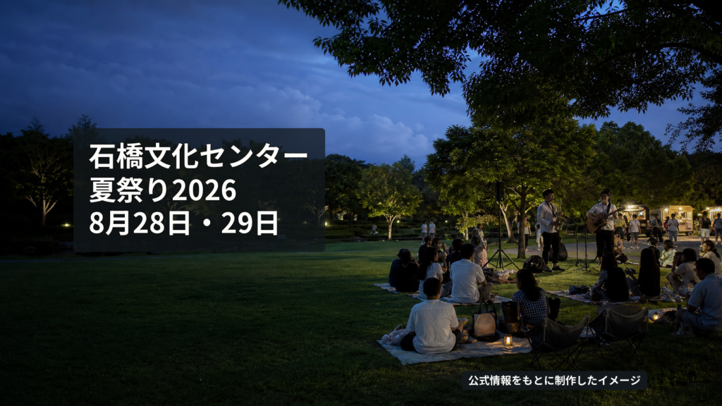 芝生に座った来場者がサックスとギターの演奏を聴く、公式発表内容をもとに制作したナイトピクニックのイメージ