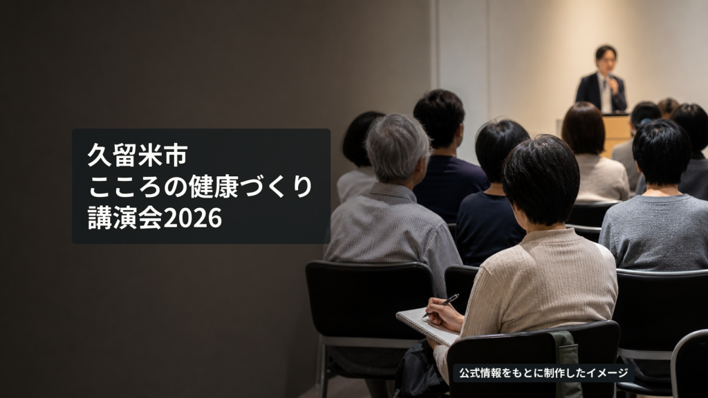 会議室の客席でこころの健康づくり講演会を聞く参加者を表した、落ち着いた会場のイメージ