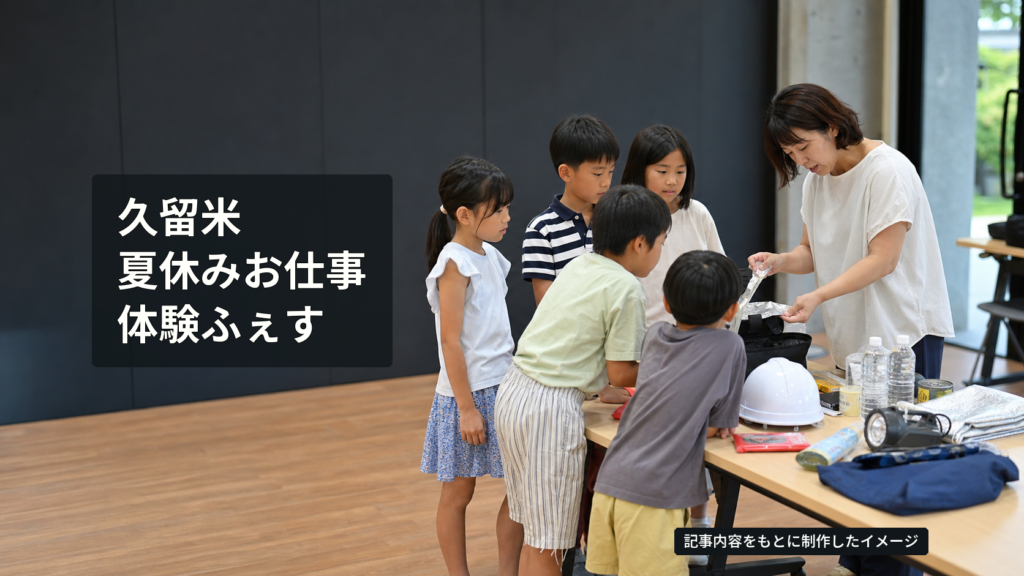 日本の公共施設で防災用品を学ぶ子どもたちのイメージ