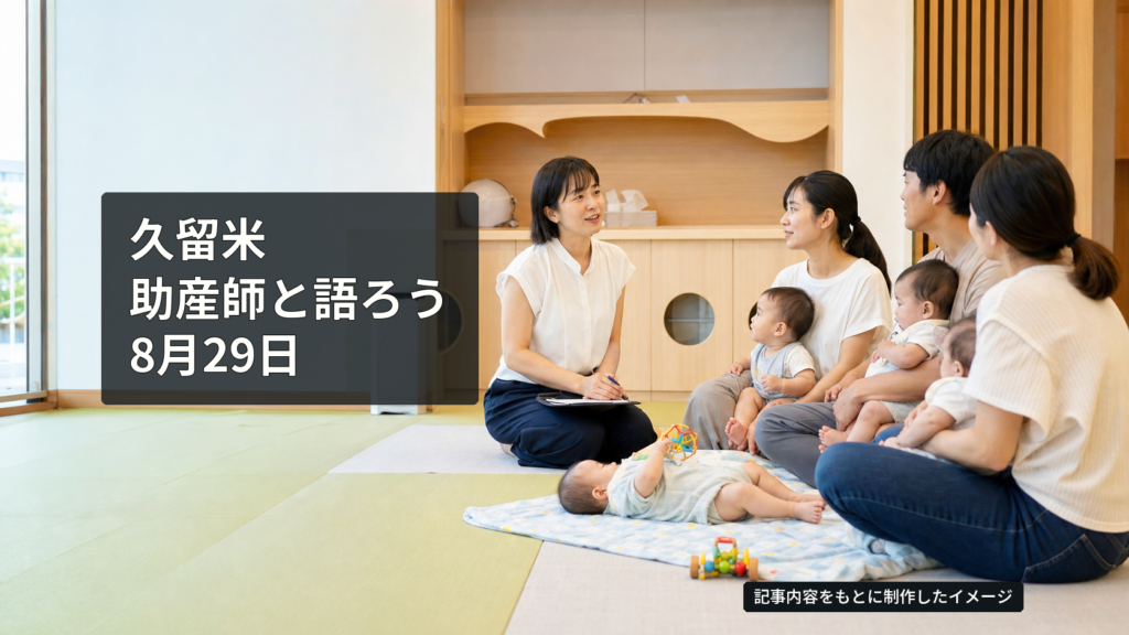 日本の親子が助産師と子育てについて話す交流会のイメージ