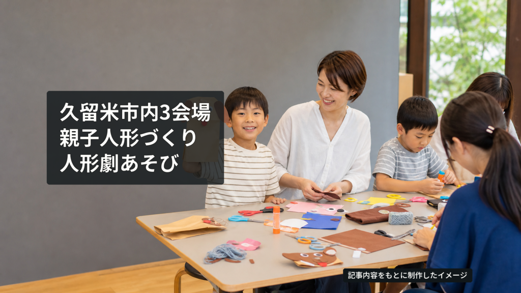日本の親子が紙袋や布で動物の人形を作るイメージ