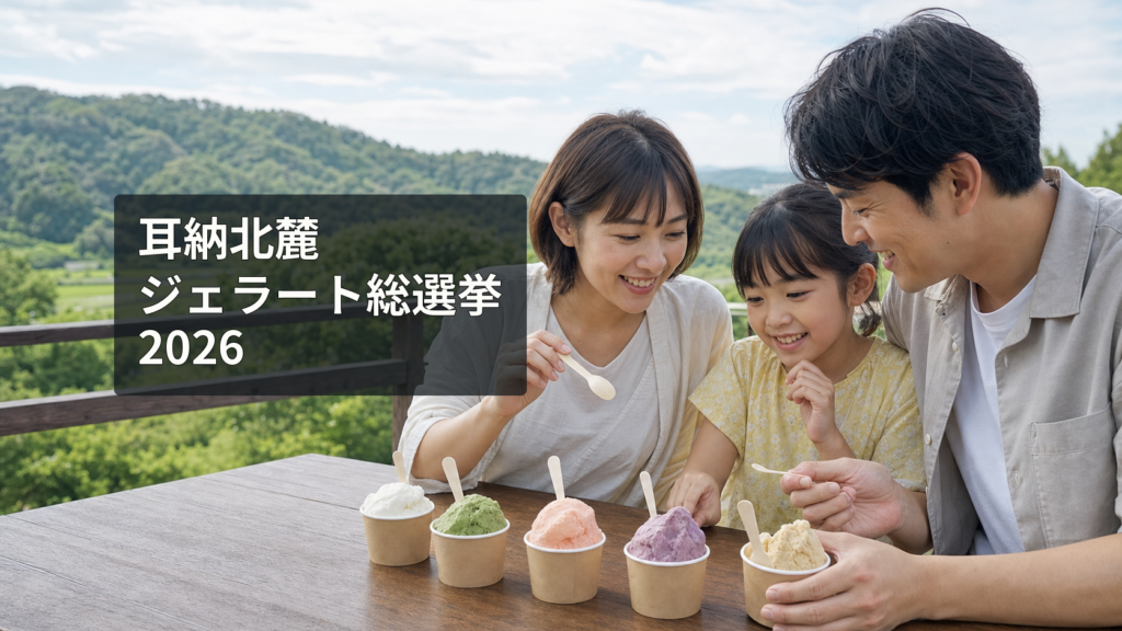 耳納北麓の地元素材を使った5種類のジェラートから投票先を選ぶ家族