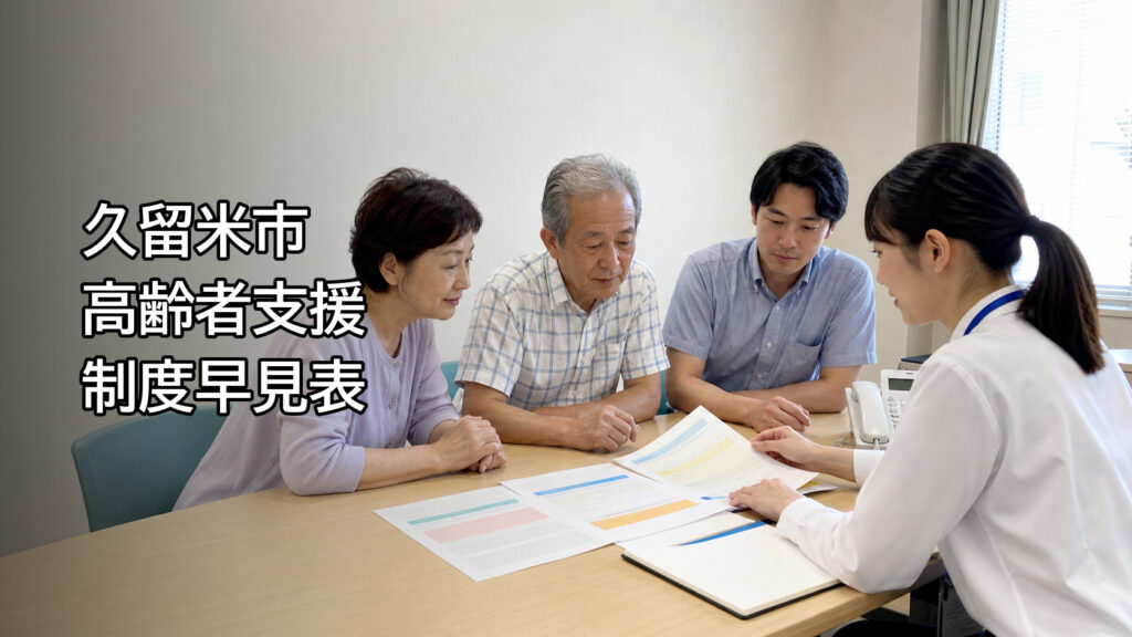 久留米市の高齢者支援制度を家族が窓口で相談するイメージ