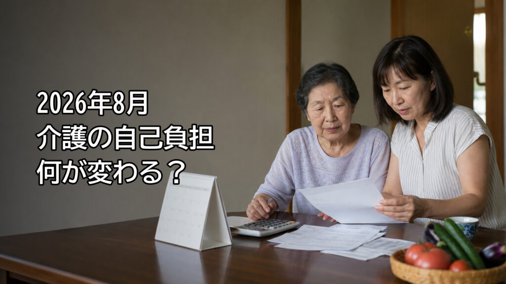 2026年8月からの介護費用を高齢者と家族が確認するイメージ