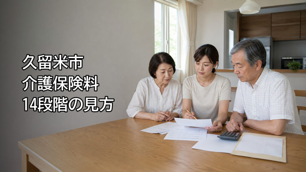 久留米市の介護保険料について高齢夫婦と家族が確認するイメージ