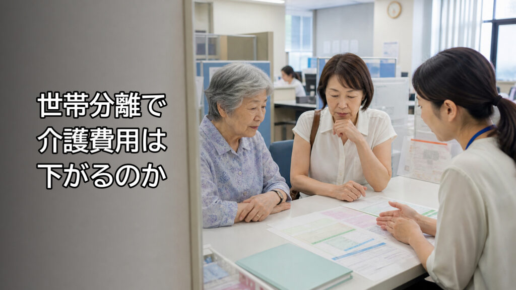 世帯分離と介護費用の判定について市役所窓口で相談するイメージ