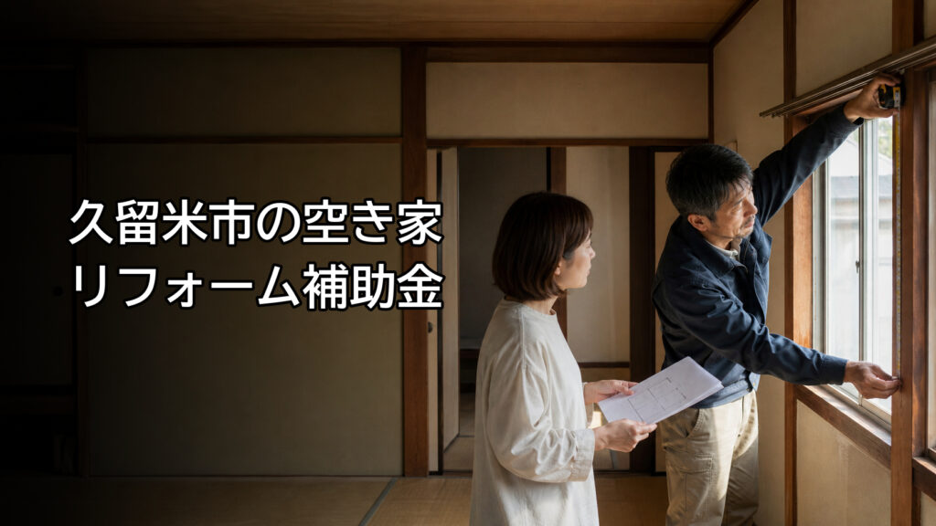 空き家の窓まわりを確認する所有者と施工担当者