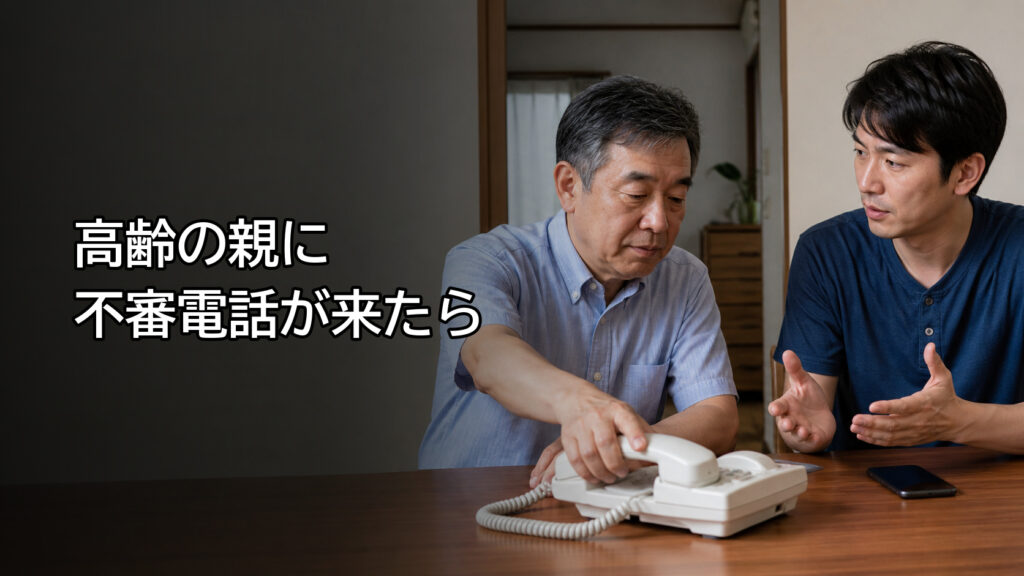 高齢の父親に不審電話について説明する家族