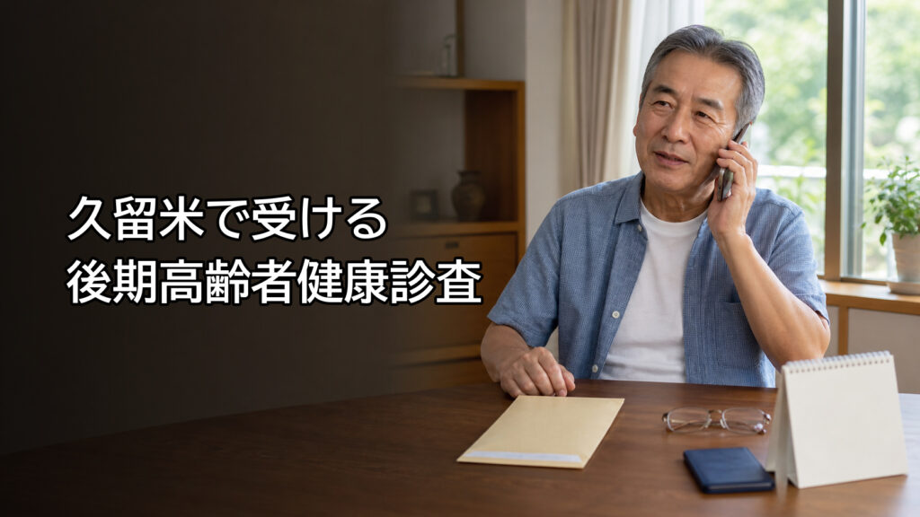 後期高齢者健康診査の予約について電話する高齢男性