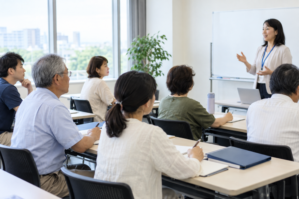市民後見人の研修会場で講義を受ける参加者たち