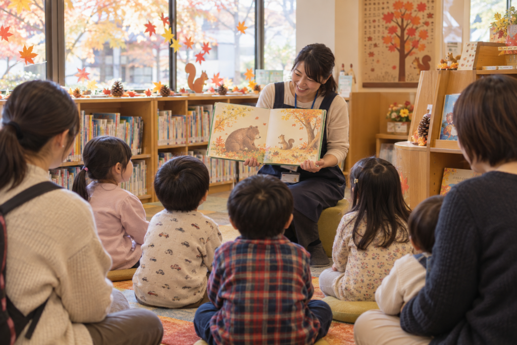 秋色の絵本を親子で囲む読み聞かせ会