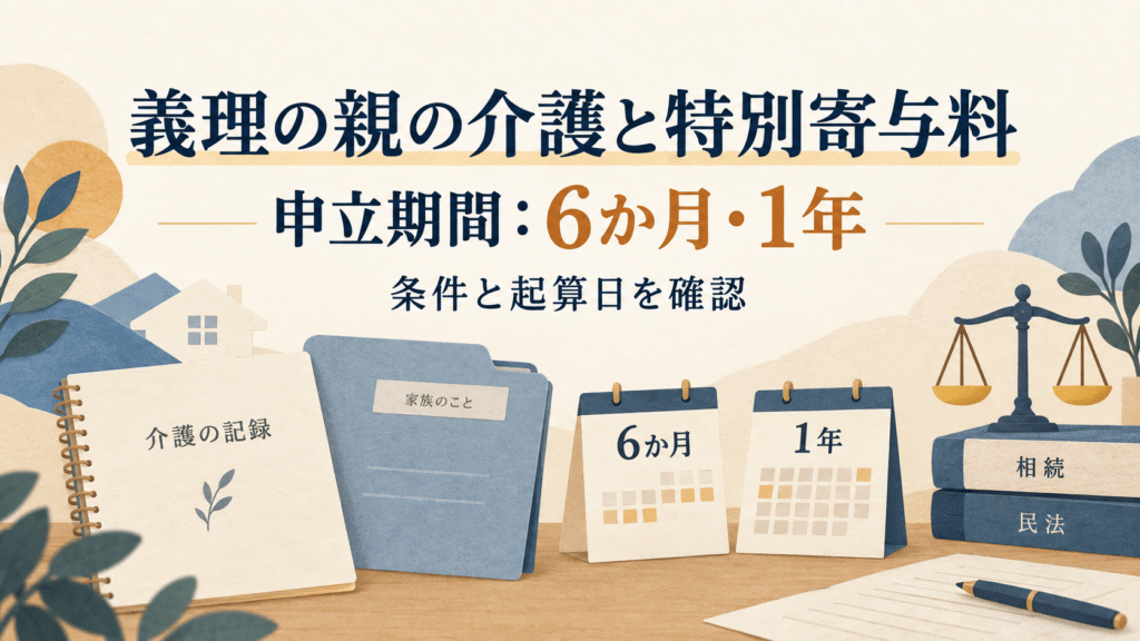 特別寄与料の条件と6か月・1年の申立期間を案内する記録と暦のイラスト