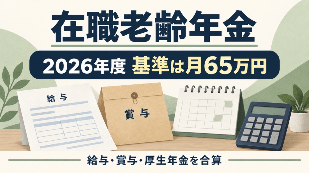 2026年度の在職老齢年金の月65万円基準と合算項目を案内する画像