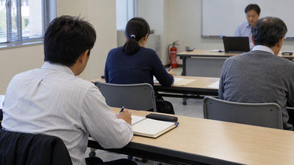 防火管理講習の受講をイメージした教室の様子